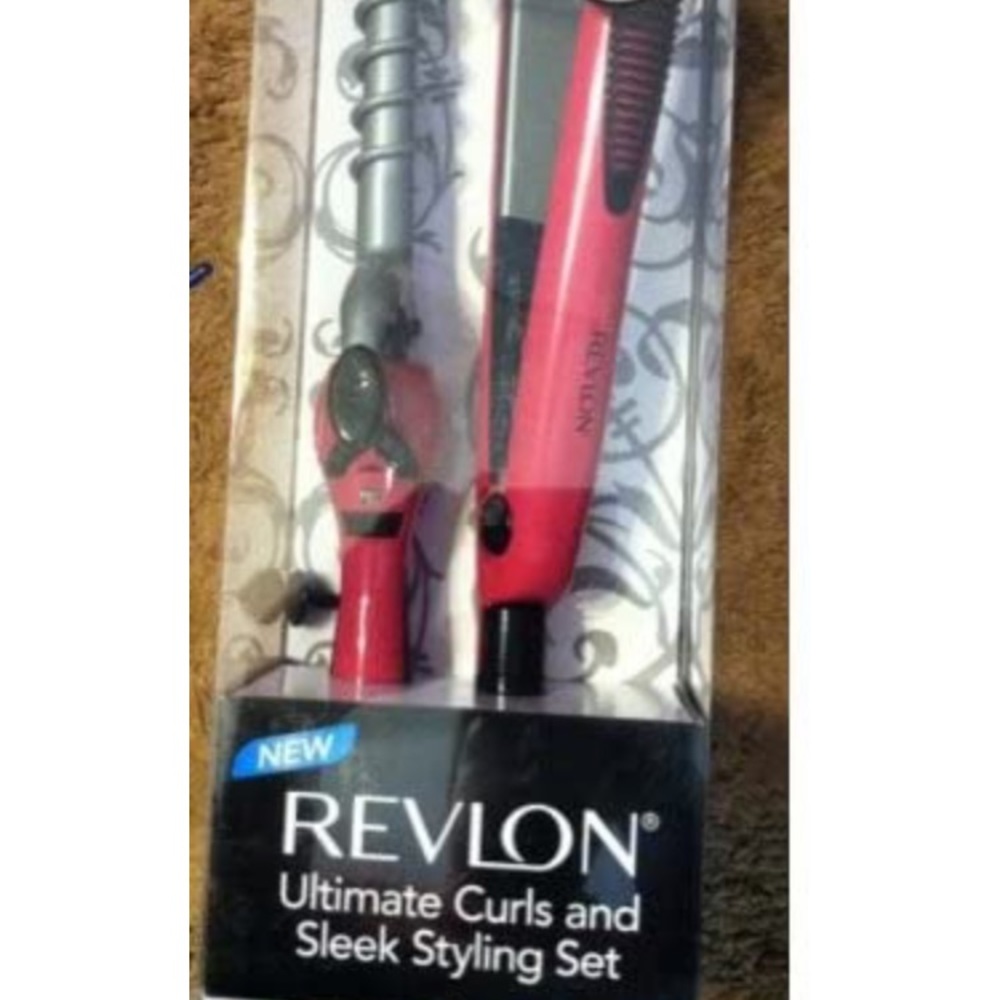*BRAND NEW* Revlon 2-In-1 Hot Pink & Black Ultimate Curls And Sleek Styling Set